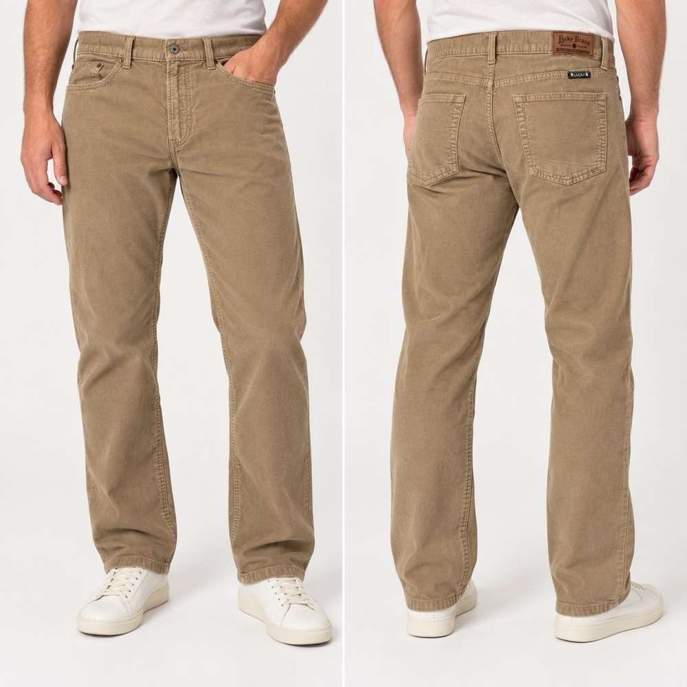 Lucky Brand 361 Vintage Straight Corduroy Pants Men's 38x32 Tan Khaki EUC Preppy